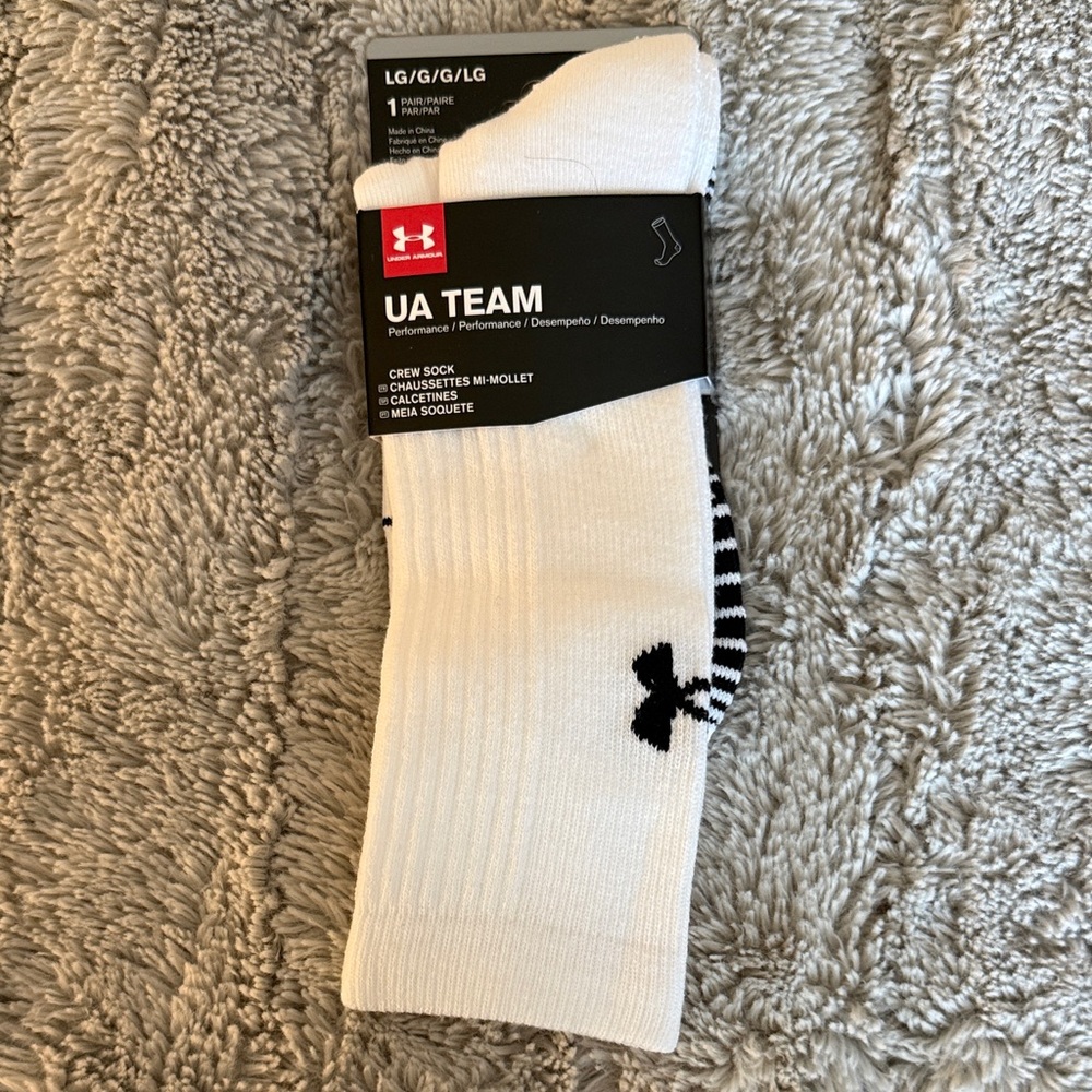 Under Armour White Crew Athletic Socks with Black Logo